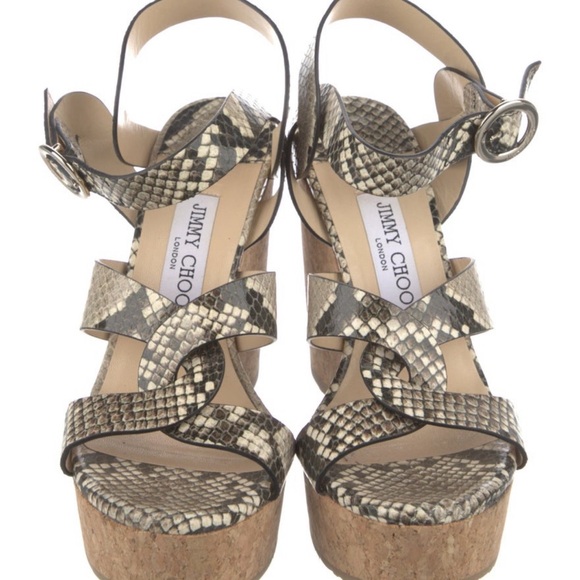 Jimmy Choo Snakeskin Portia Wedges Espadrilles - Picture 3 of 10